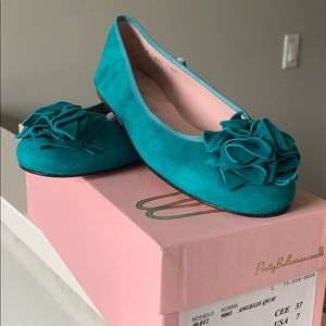 Teal Suede Flats by Pretty Ballerinas